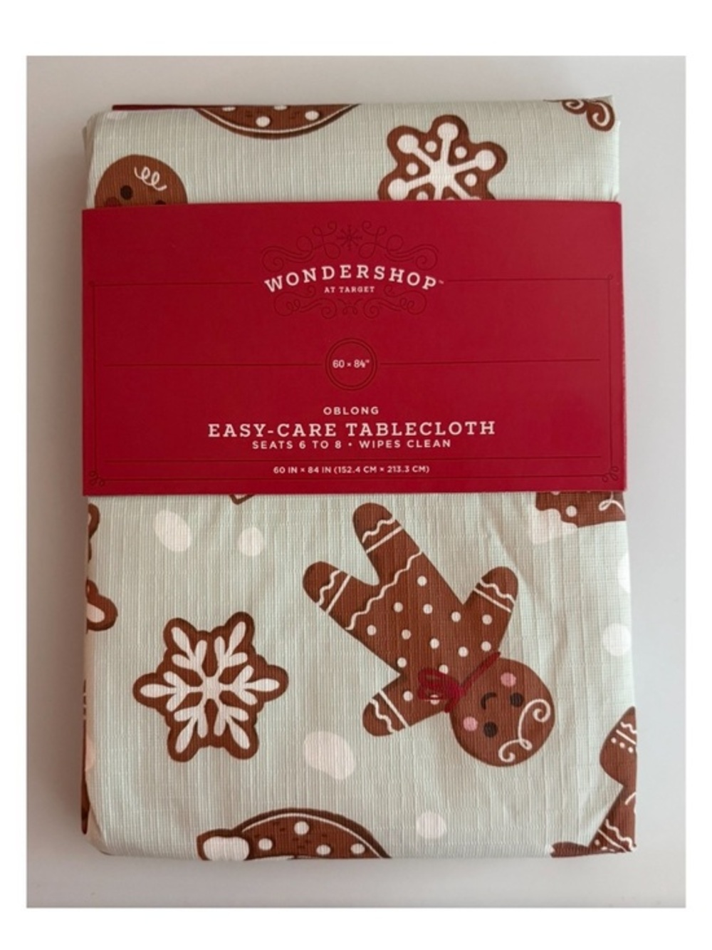 Gingerbread nwt Christmas Red & Brown Print Easy-Care Tablecloth 60 x 84